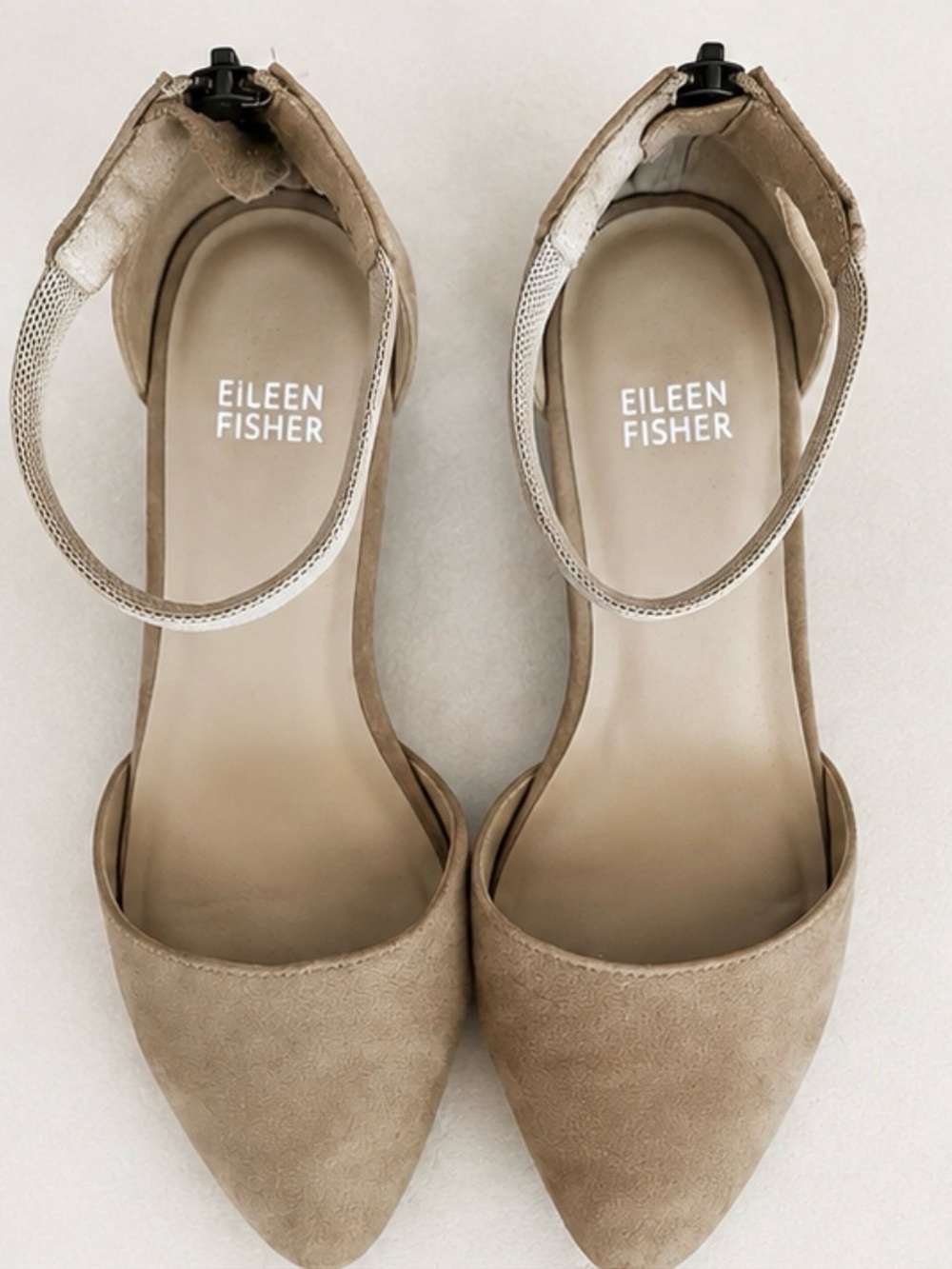 EILEEN FISHER Taupe Suede Slingback Pointed Toe Low Heel Ankle-Strap Shoe Size 7